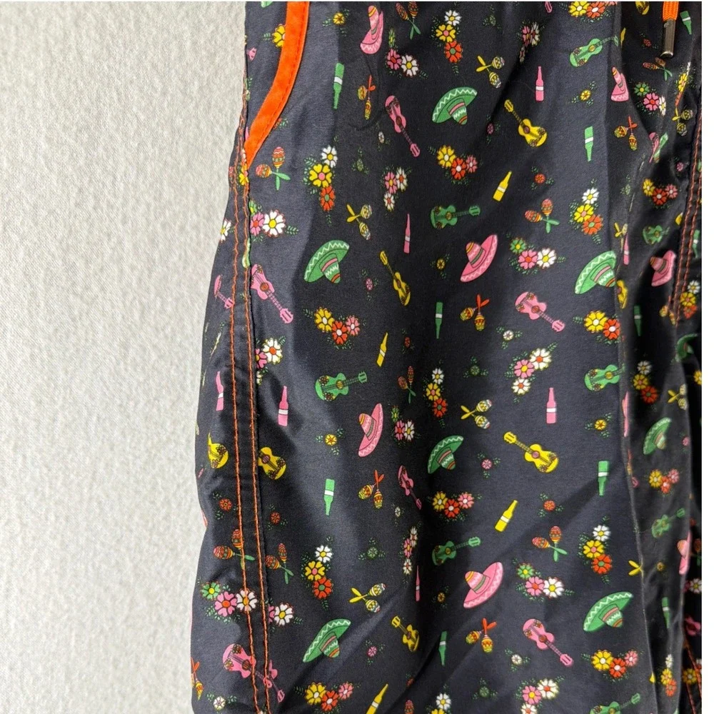 Beach Bros Mens XL Swim Trunks‎ Black Fiesta Sombrero Guitar Print Board Shorts